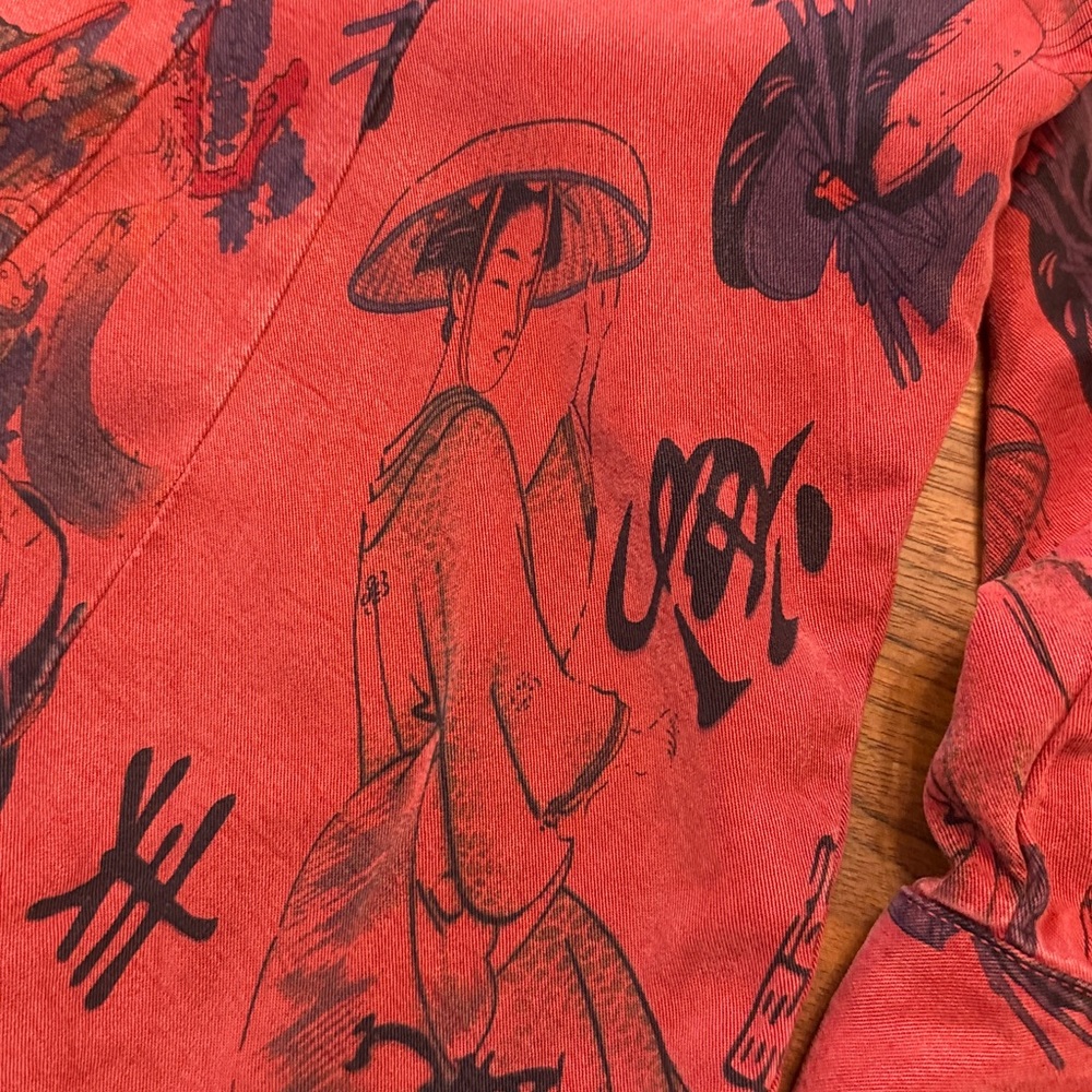 Vintage Women's Large Red Asian Inspired Button Down Shirt - Picture 3 of 11